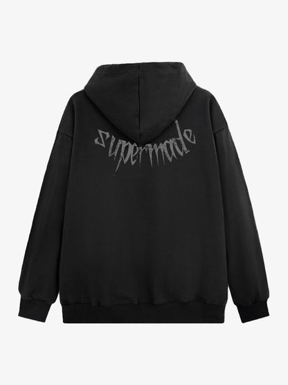 THE SUPERMADE Oversized Black Hoodie with Graphic Print Design 