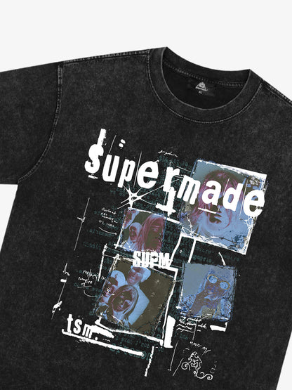 THE SUPERMADE Retro nostalgia Artistic Graphic Print T-Shirt with Collage Design 