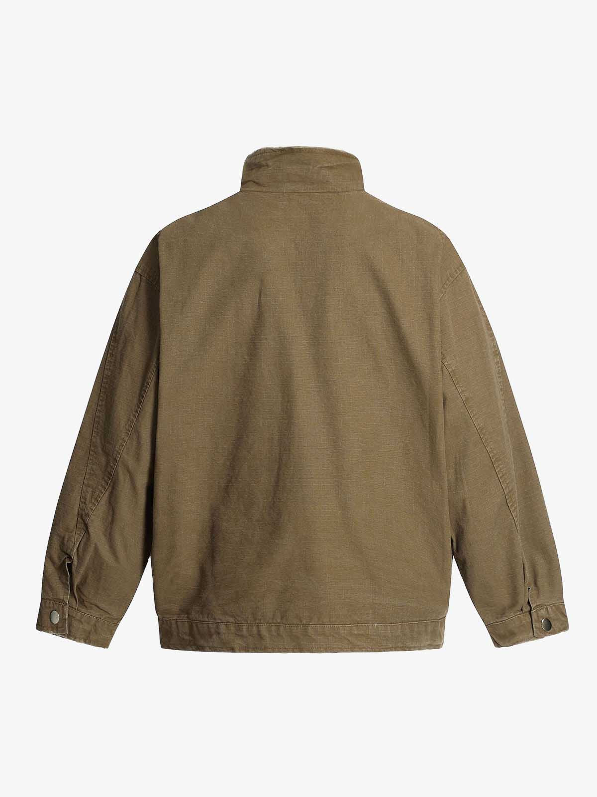 Washed Stand Collar Multi Pocket Jacket