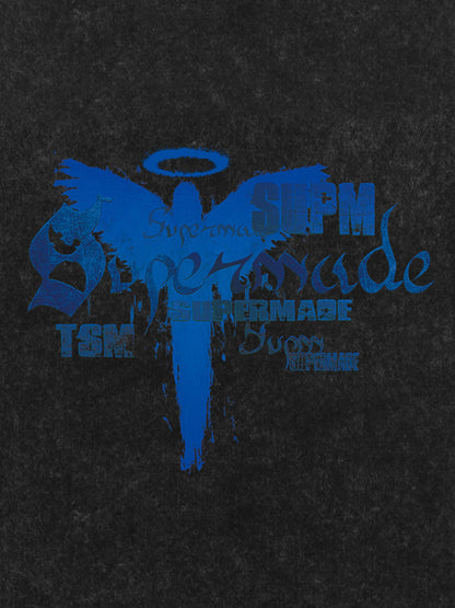 THE SUPERMADE Distressed Graphic Print Oversized T-Shirt with Bold Typography Design 