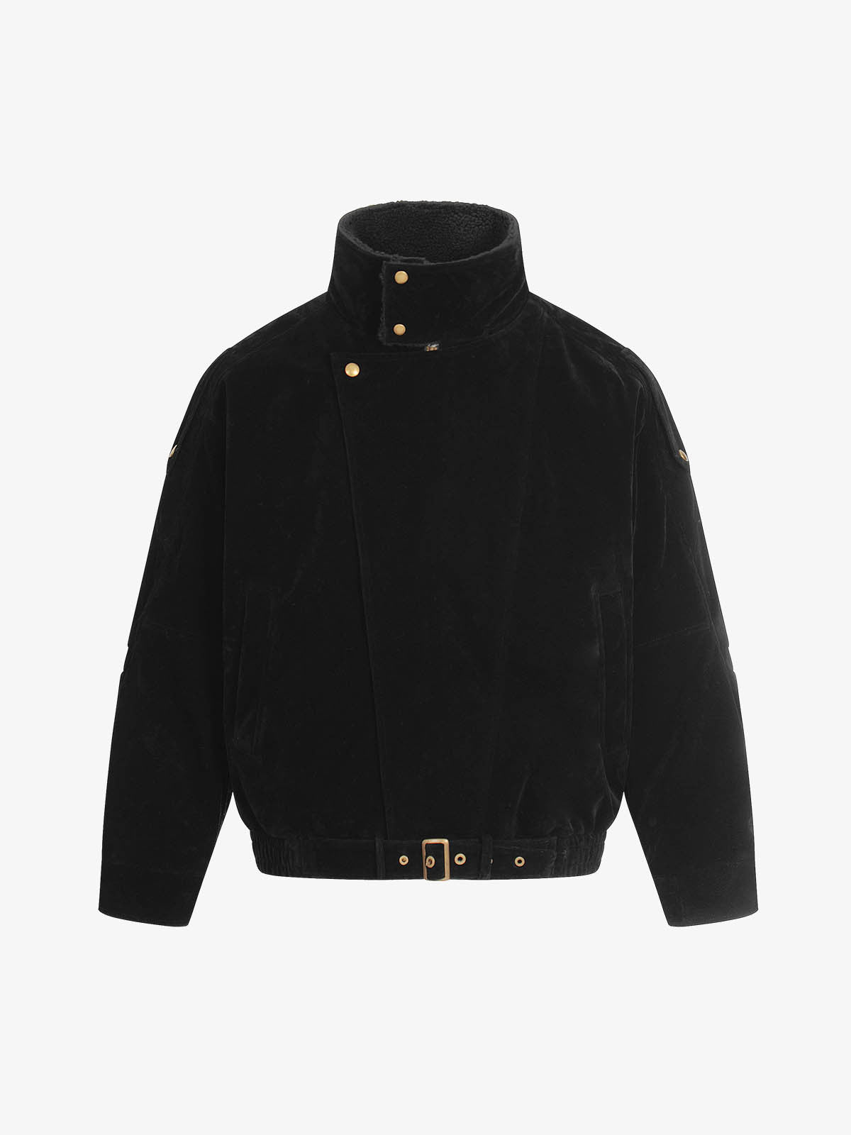 Retro Lambswool Stand Collar Asymmetrical Suede Padded Jacket