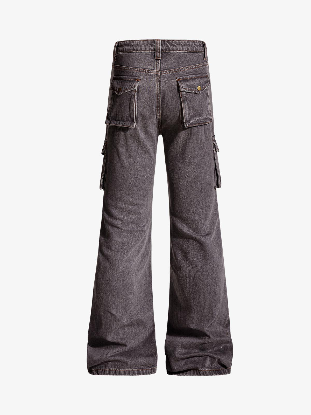 Retro Faded Multi-Pocket Flared Cargo Jeans 
