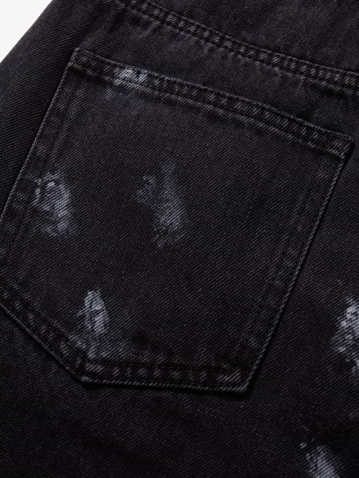 Retro Rhinestone Graffiti Washed Straight Jeans 