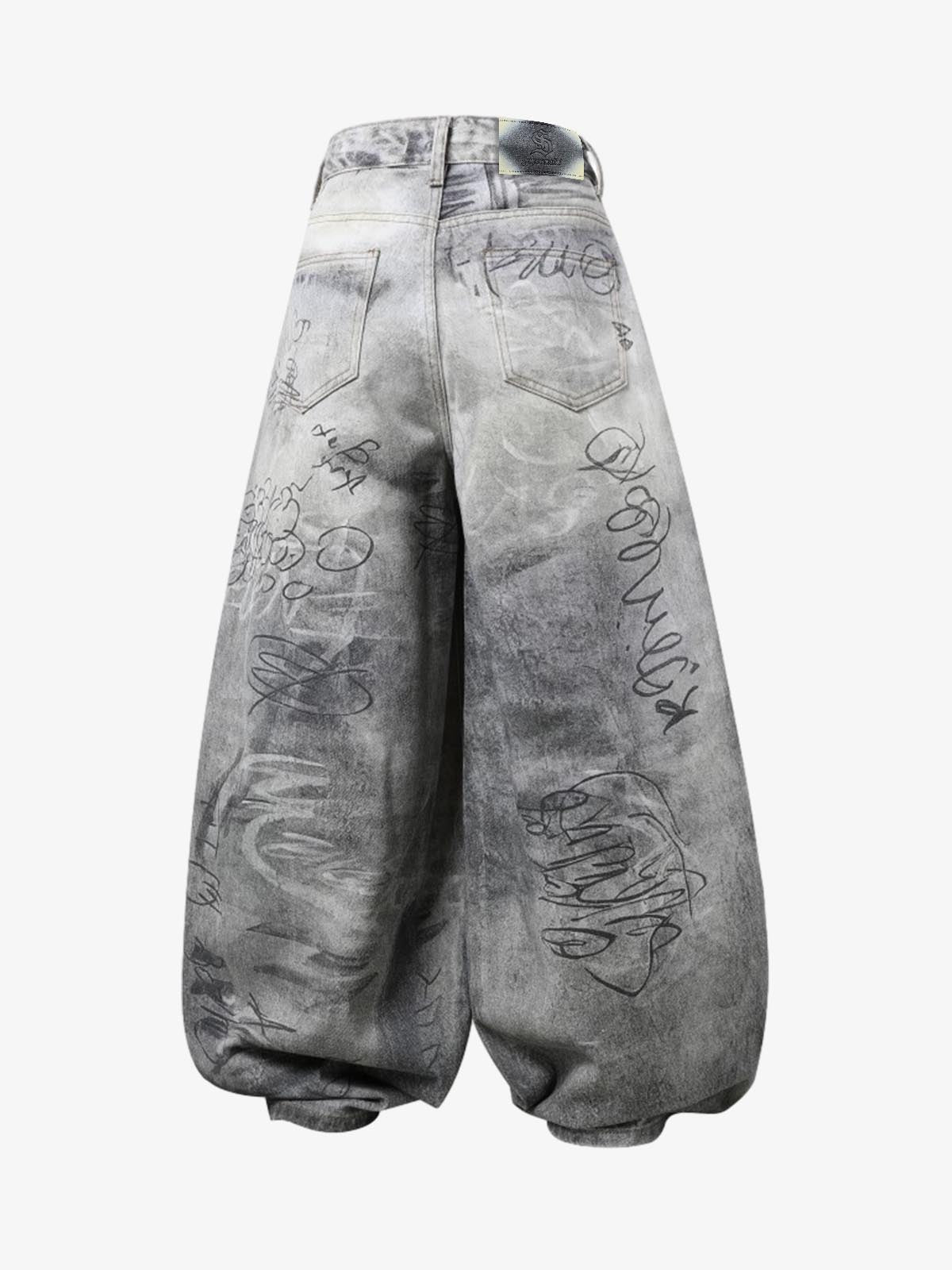 Denim Wide Leg Pants with Graffiti Print High Waist Baggy Style Streetwear Jeans for Men and Women 