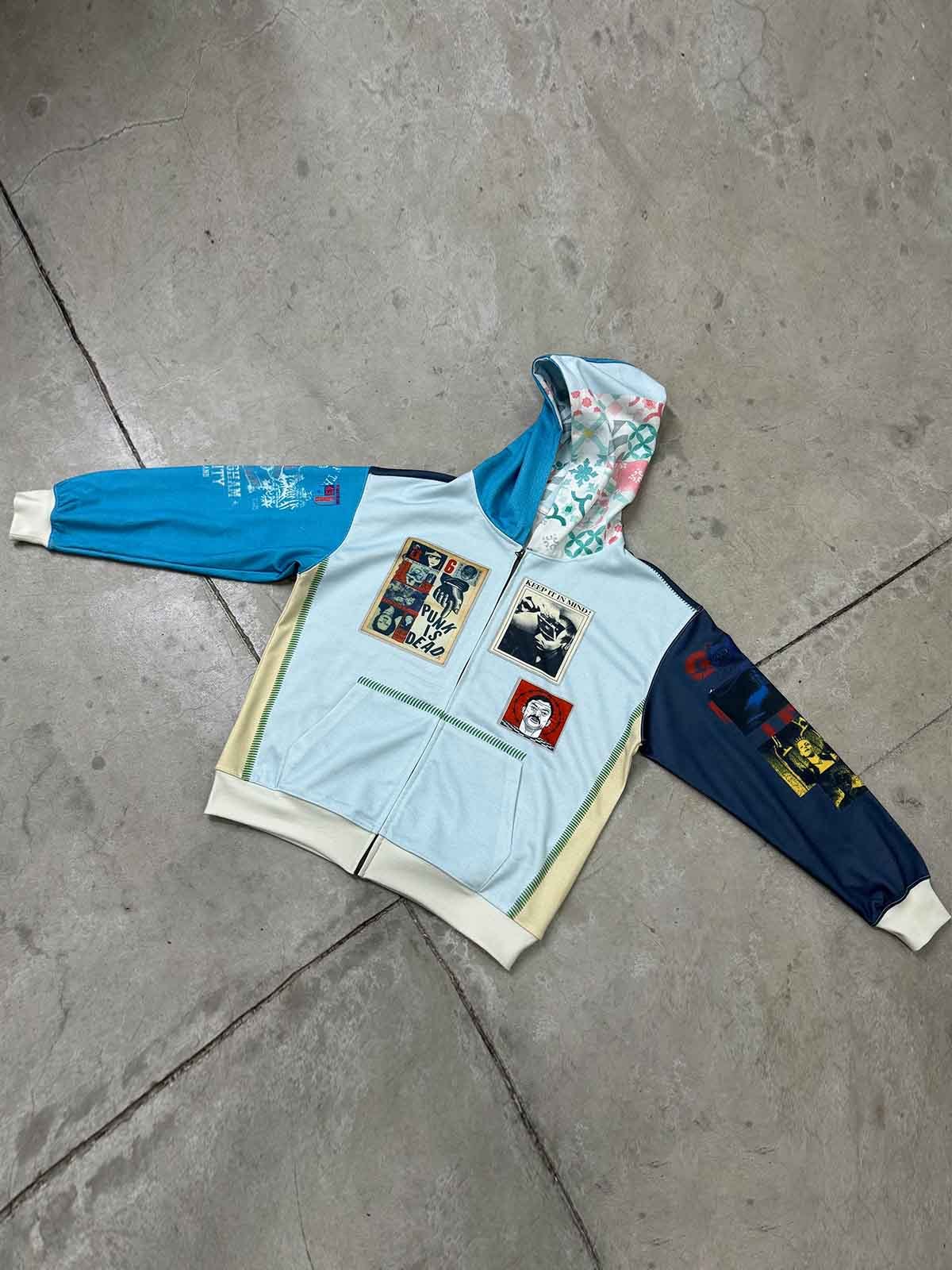 Stylish Graphic Hoodie with Unique Patchwork Design for Men