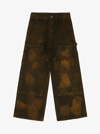 Vintage Mud-Dyed Wash Deconstructed Patchwork Jeans 