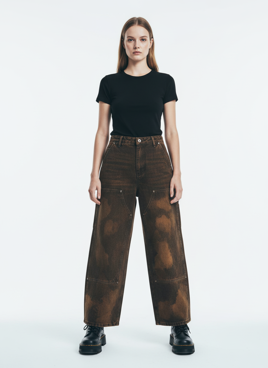 Vintage Mud-Dyed Wash Deconstructed Patchwork Jeans