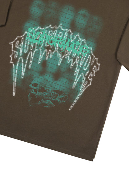 THE SUPERMADE Dark Grid Skull Graphic T-Shirt with Neon Drip Design 