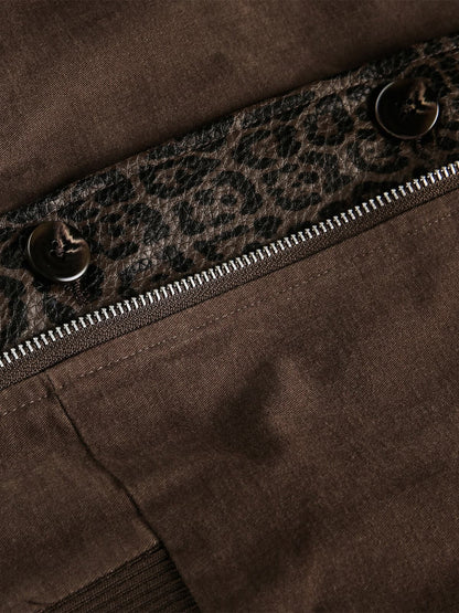 Retro Leopard PU Patchwork Faux Layered Jacket 