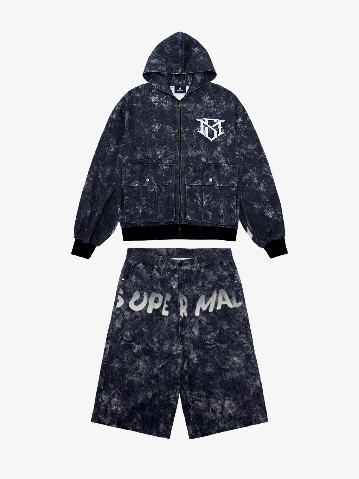 Original Oversized Denim Hoodie And Shorts Set 