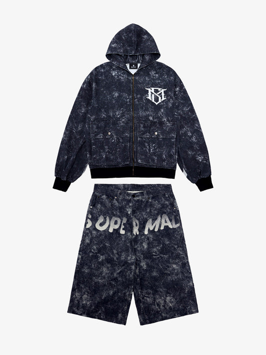 Original Oversized Denim Hoodie And Shorts Set 