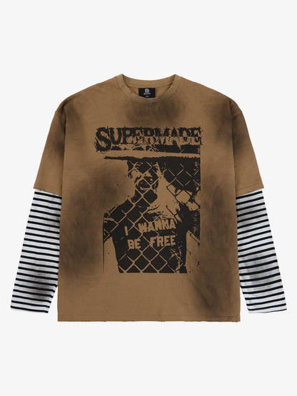 Supermade Distressed Cage Striped Long-Sleeve T-Shirt?