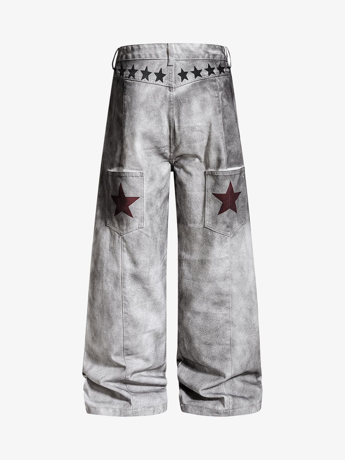 Cotton Wide Leg Pants with Graphic Print and Star Trim - Oversized Streetwear Trousers for Men?