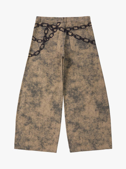 Supermade Distressed Chain And Key Print Baggy Pants?