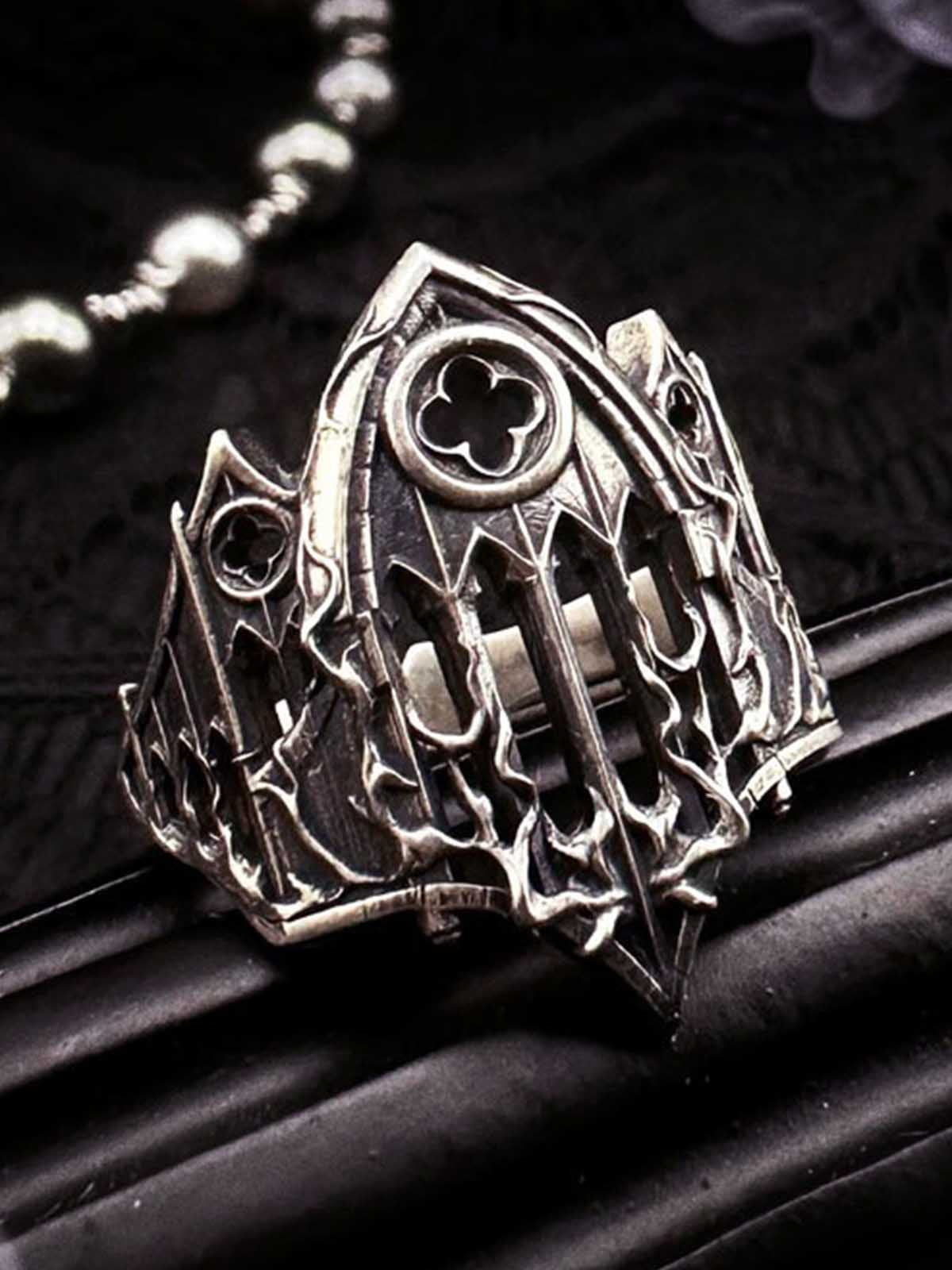 Stainless Steel Gothic Cathedral Ring with Intricate Church Window Design for Men and Women 