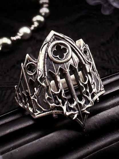 Stainless Steel Gothic Cathedral Ring with Intricate Church Window Design for Men and Women 