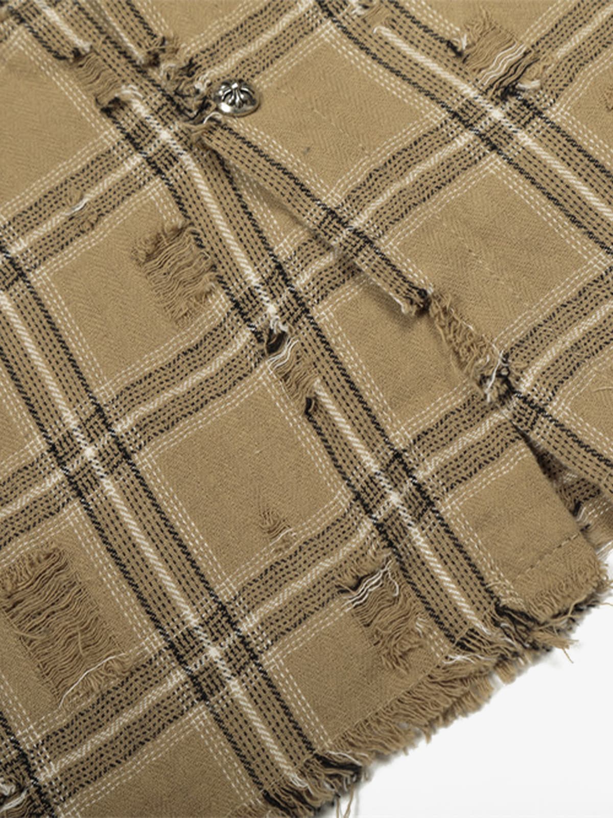 Ripped Plaid Cotton Long Sleeve Shirt for Men - Distressed Checkered Button-Up Casual overshirt?