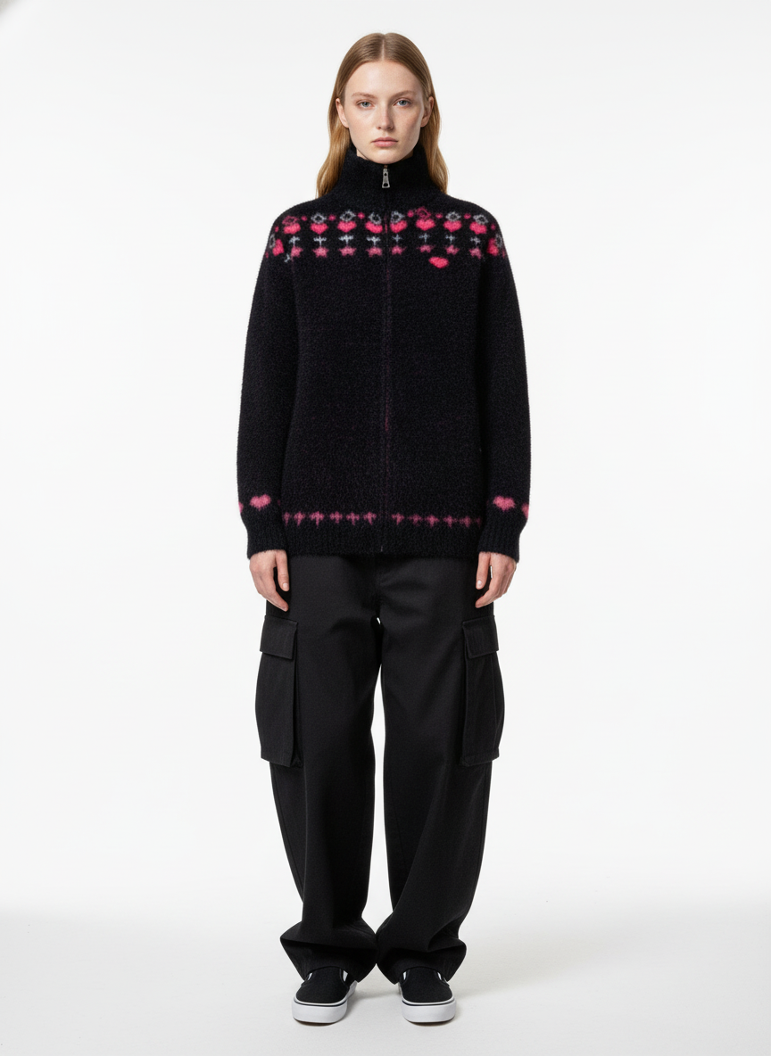 Street Graffiti Heart Pattern Knitted Cardigan Sweater