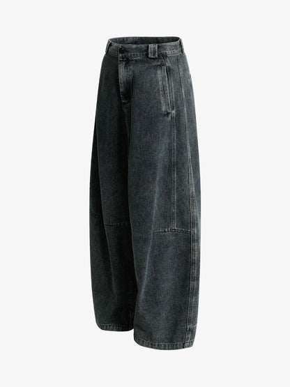 Washed Dirty Dyed Pleated  Barrel Jeans 