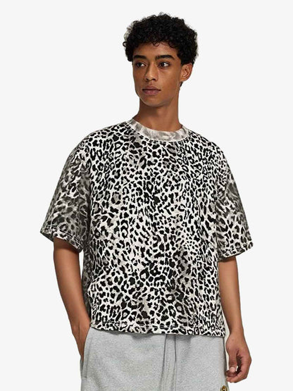 210G Cotton Leopard Print Oversized T-Shirt for Men Fashion Streetwear?