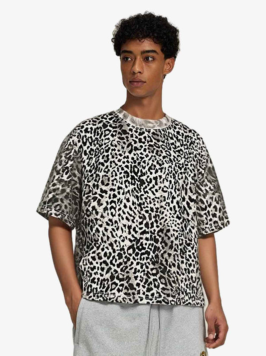210G Cotton Leopard Print Oversized T-Shirt for Men Fashion Streetwear?