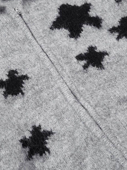 Stylish Star Pattern Zip-Up Knit Cardigan for Women 