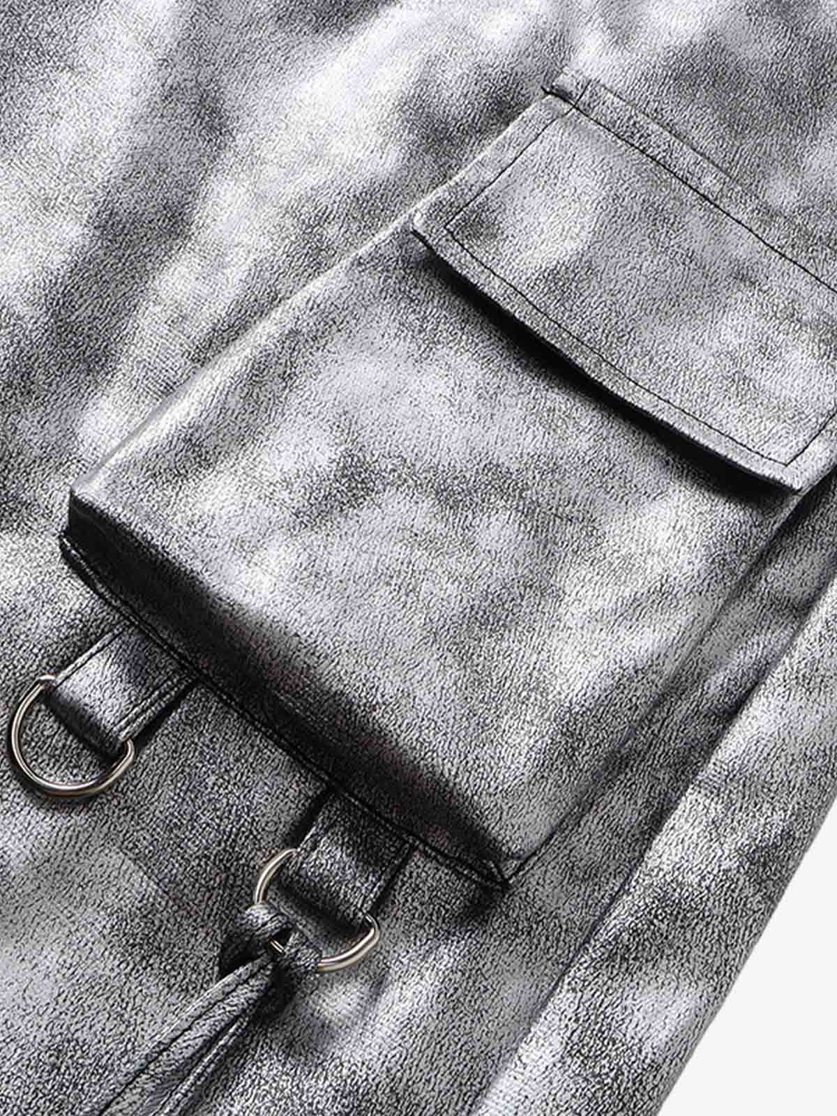 Retro Silver Loose Metallic Straight Pants 