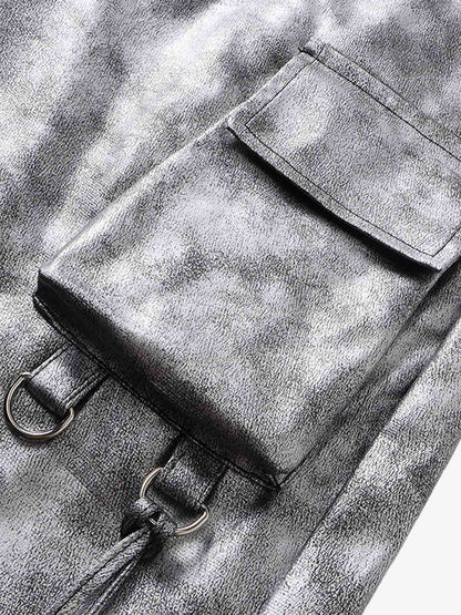 Retro Silver Loose Metallic Straight Pants 