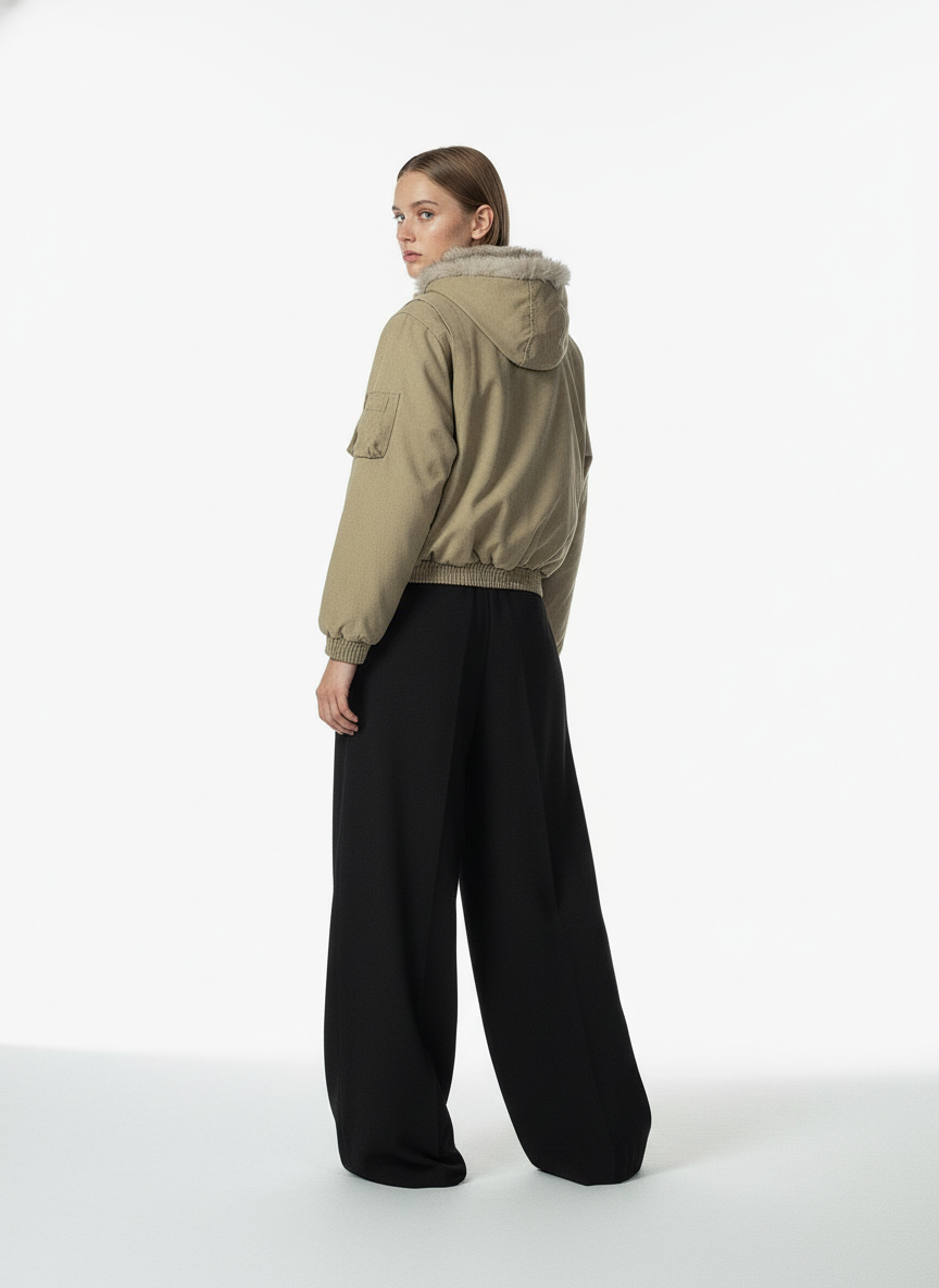 Street Outdoor Detachable Fur Collar Fleece Hooded Padded Jacket