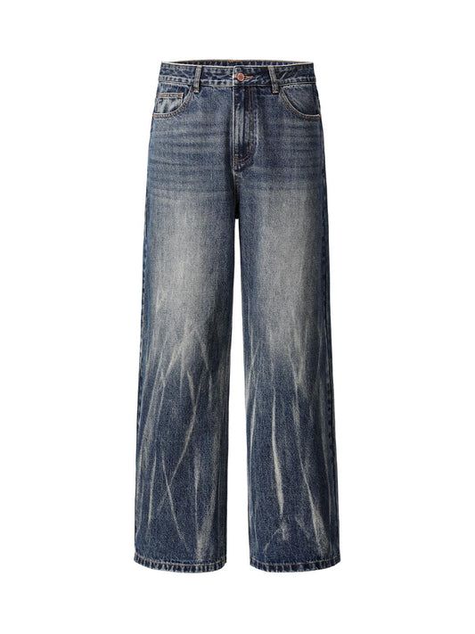 Tie Dyed Wrinkled Effect Straight Jeans 
