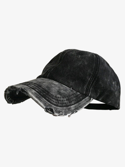 Distressed Cotton Baseball Cap with Frayed Brim and Vintage Wash Finish?