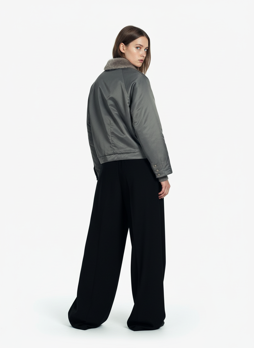 Deconstructed Patchwork Fur Collar Bomber Jacket