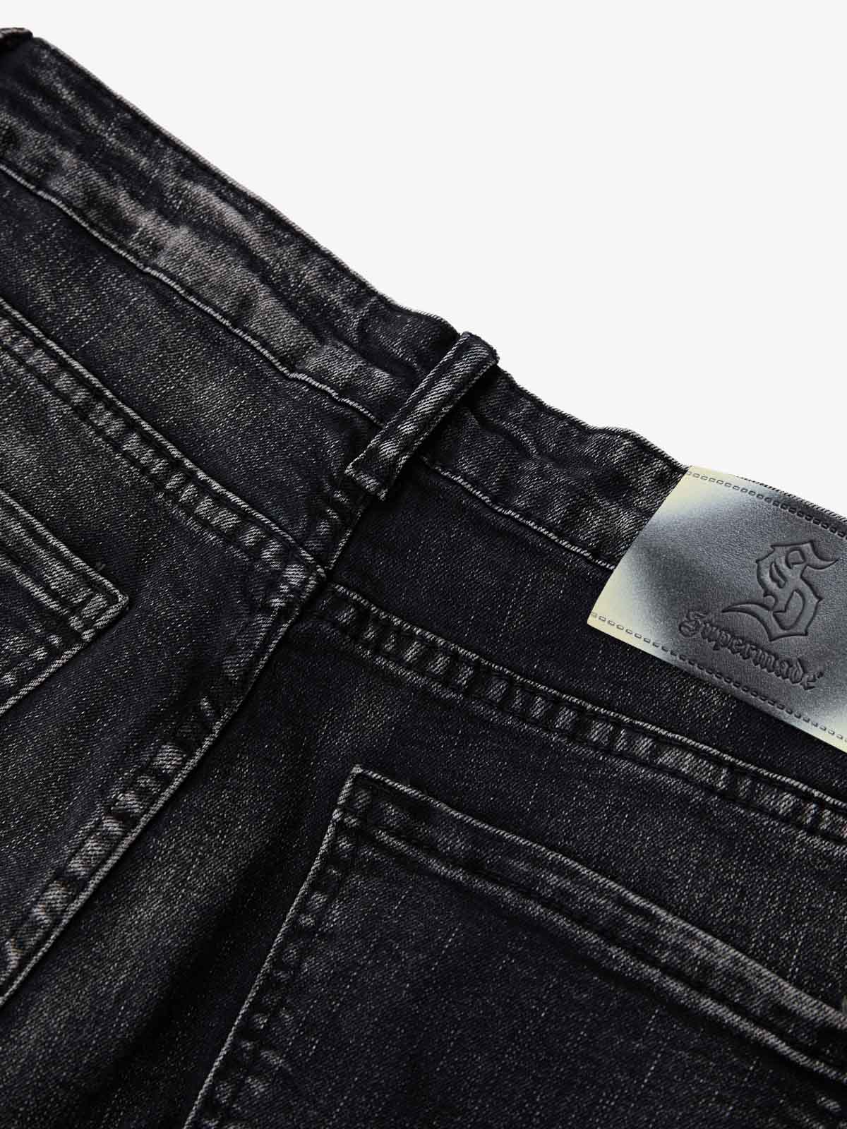 Black Denim Flared Jeans with Button Front High Waist Design?