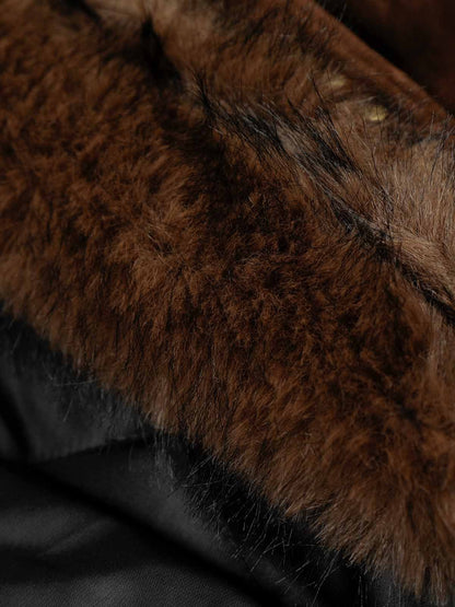 Fur Collar Suede Toggle Closure Padded Bomber Jacket