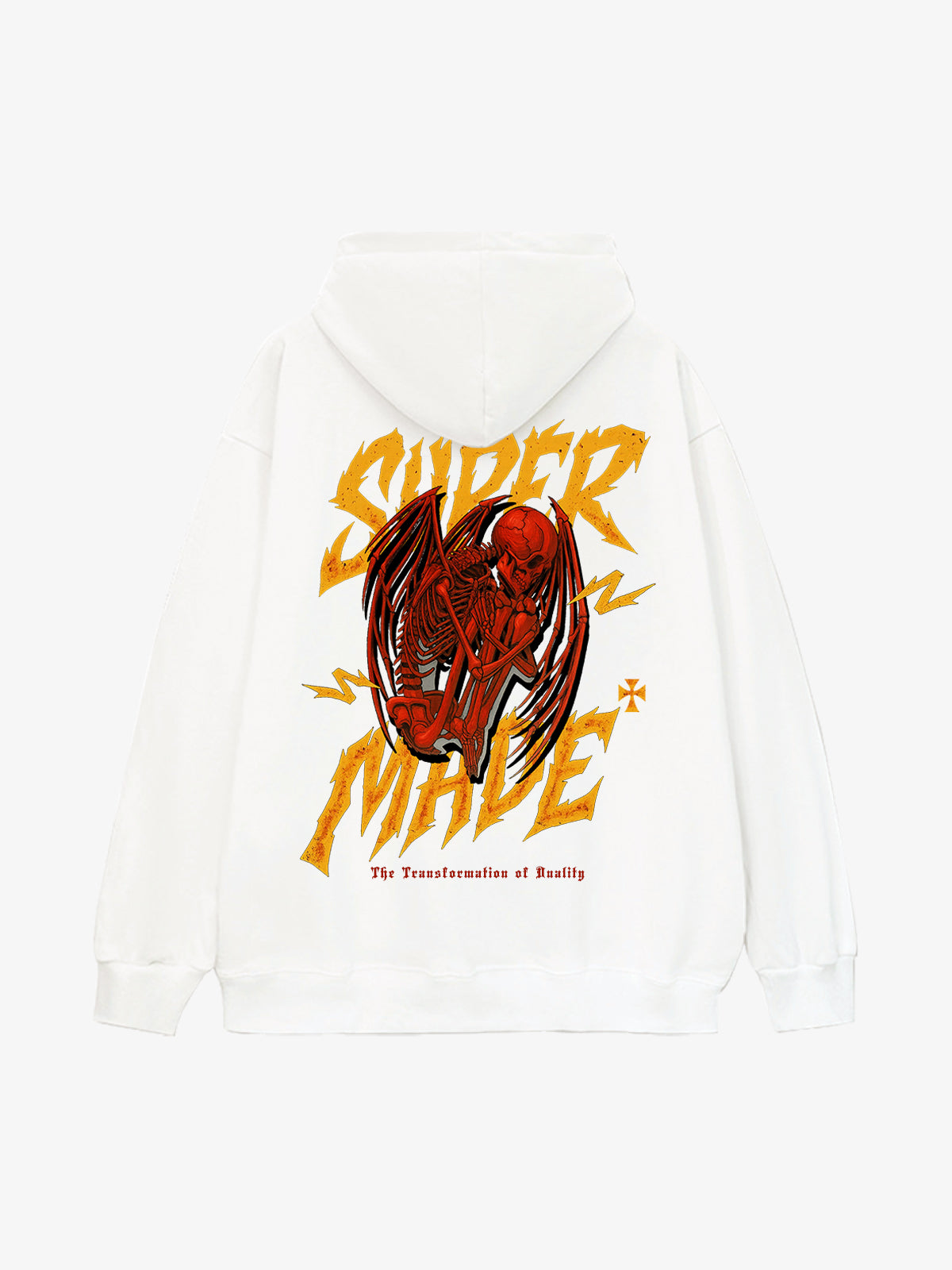 Distressed Graphic Hoodie with Bold Angel Wings Design for Men 
