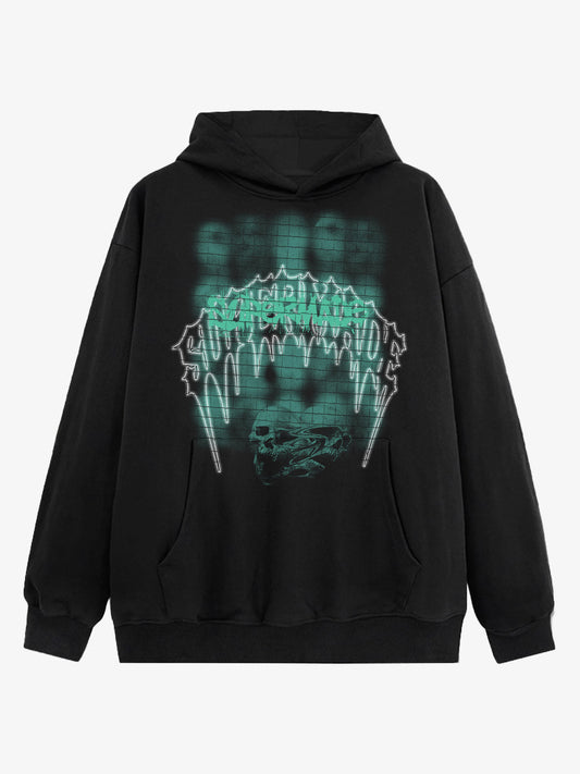 THE SUPERMADE Washed Psychedelic Graffiti Art Print Hoodie with Skull Design 