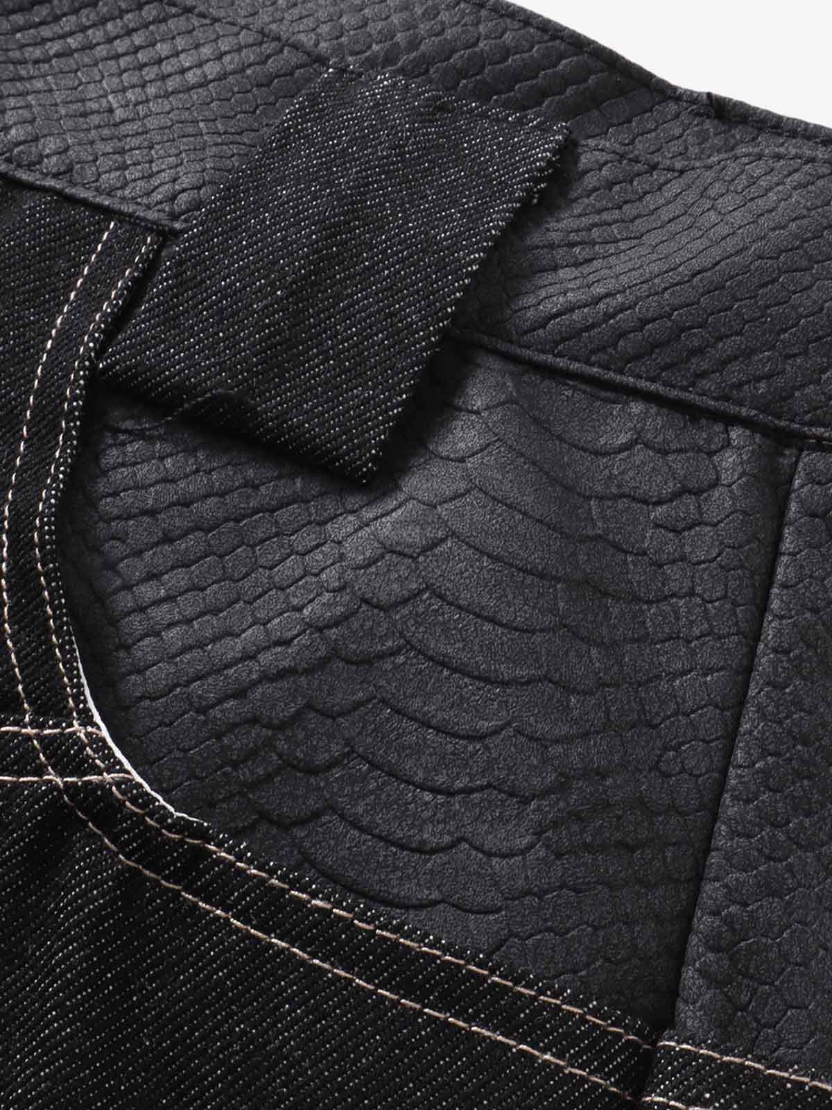 Denim Wide-Leg Pants with Flame Stitch Design High-Waisted Relaxed Fit 