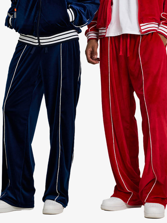 250G Velour Track Pants with White Stripe Design for Men and Women 