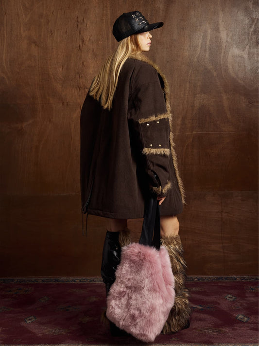 Winter-Ready Corduroy Jacket with Faux Fur Trim for Men 