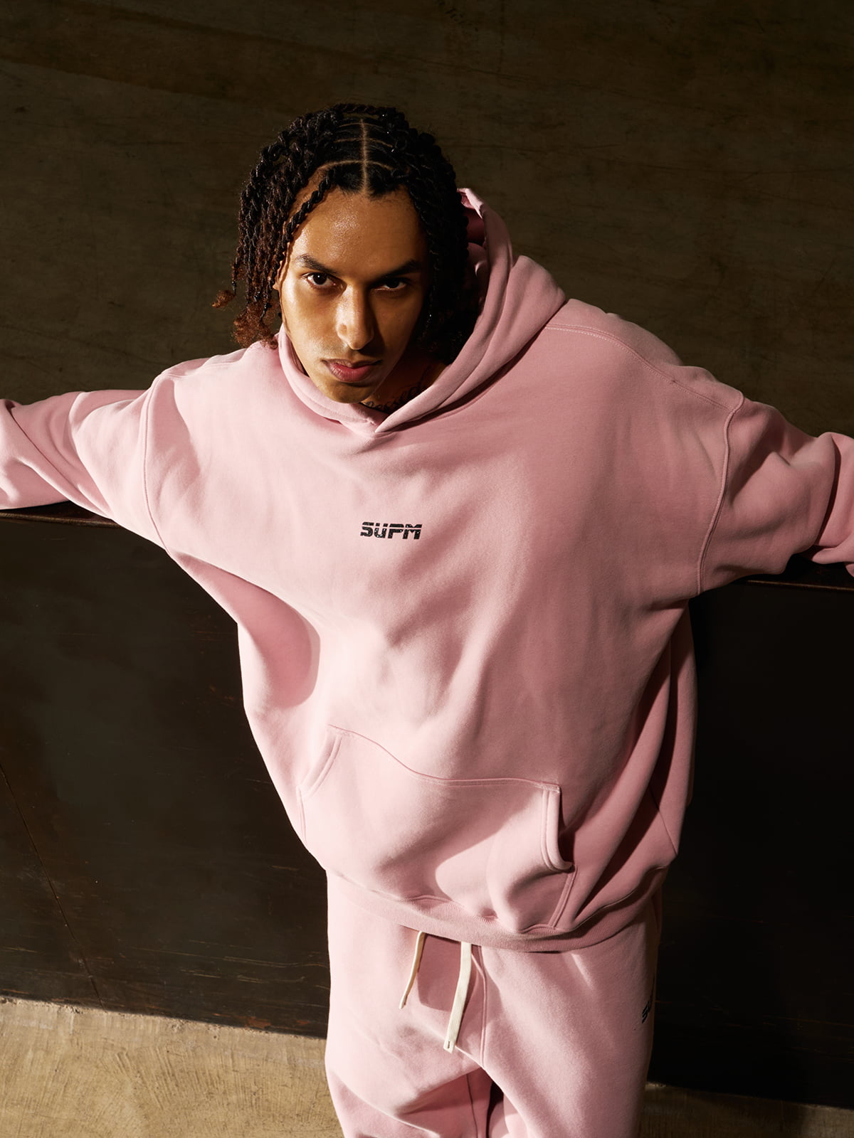 SUPM Minimalist Logo Pink Hoodie and Sweatpant Set 