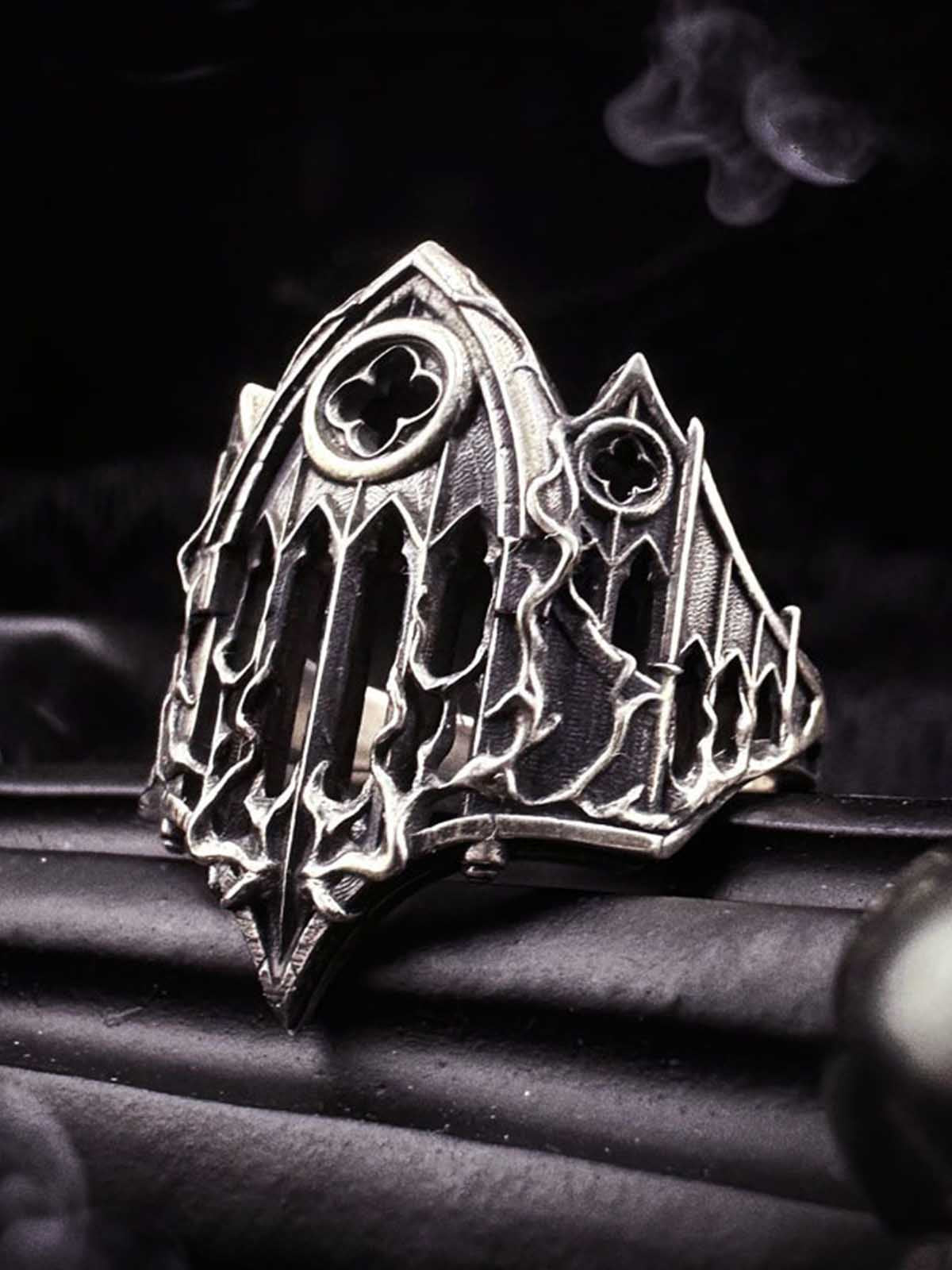 Stainless Steel Gothic Cathedral Ring with Intricate Church Window Design for Men and Women 