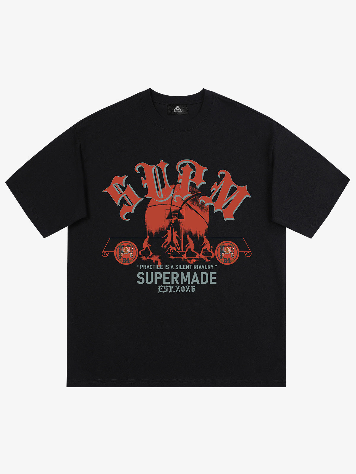 thesupermade-Cotton Basketball Graphic T-Shirt with "Practice Is A Silent Rivalry" Print and Oversized Fit 