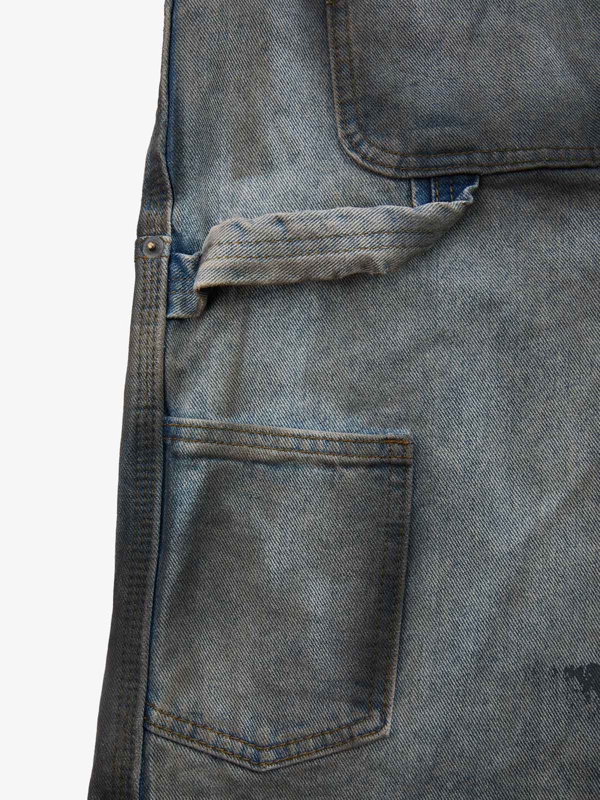 Supermade Retro Distressed Print Heavyweight Canvas Baggy Pants 