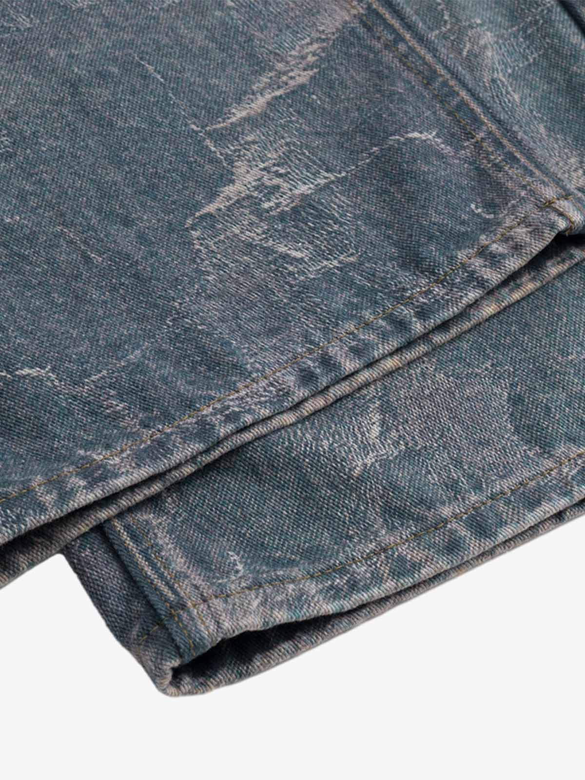 Washed Ripple 3D Print Loose Wide-Leg Jeans 