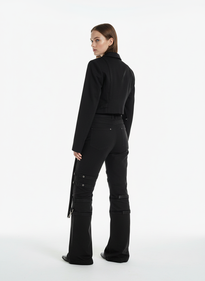 Technical Style Flared Cargo Casual Pants