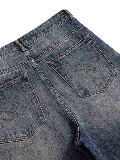 Tie Dyed Wrinkled Effect Straight Jeans 