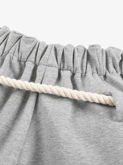 Cotton Blend Wide Leg Drawstring Pants for Women - Comfortable High Waist Casual Culottes with Rope Tassel Detail 