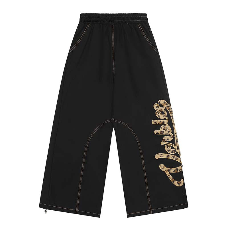 Retro leopard print logo letter wide-leg casual pants?