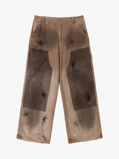 Thesupermade Scratched Patchwork Distressed Embroidered Work Jeans 