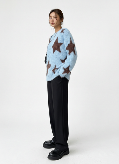 Fun Star Jacquard Sweater Crew Neck Sweater